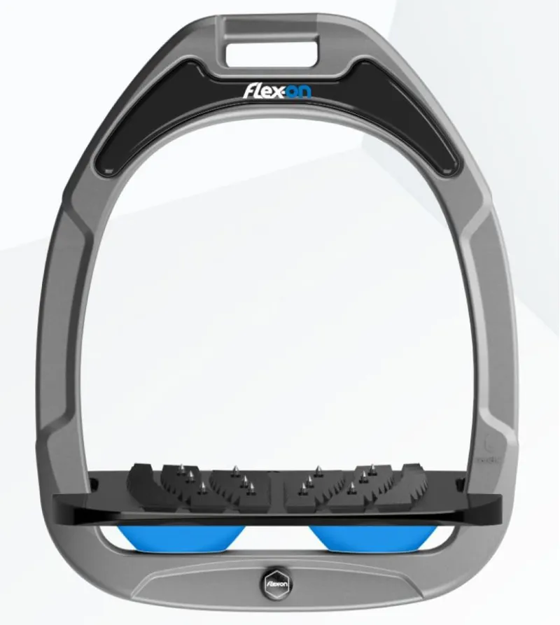 Flex On GC2 Stirrups Silver Grey Inclined Ultra Grip Light Blue Elastomers